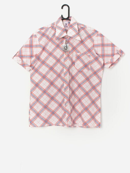 Vintage 70s geometric shirt in red, white and blue, deadstock - Large / XL