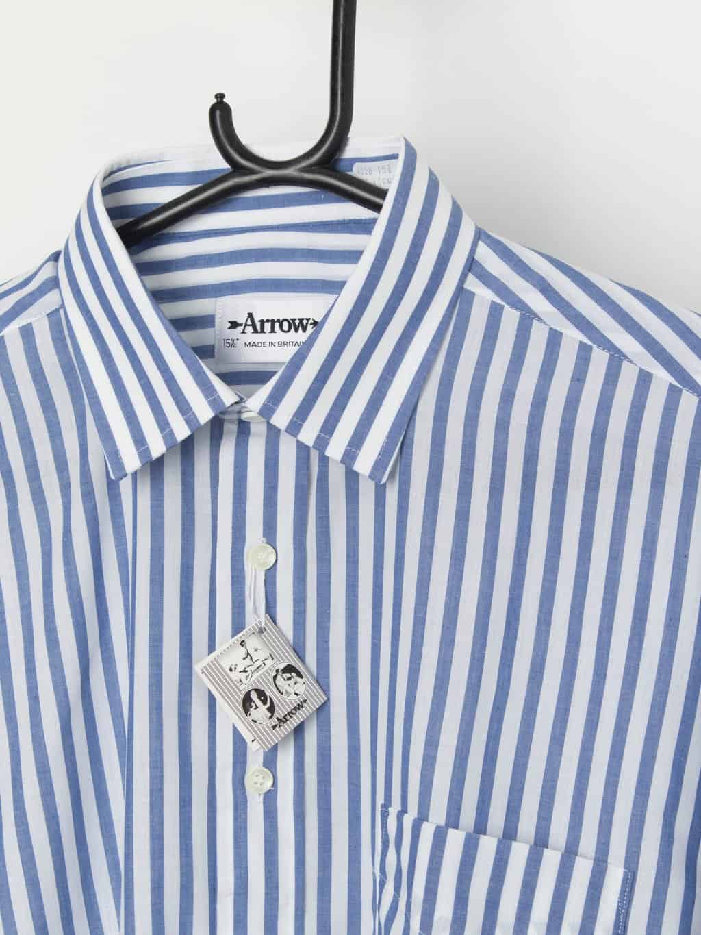 Vintage 70s green striped shirt with original tags, deadstock - Large - Image 2