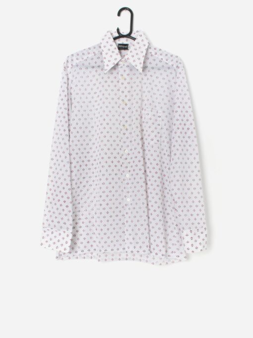 Vintage 70s shirt with dagger collar and geometrical pattern, deadstock - XL