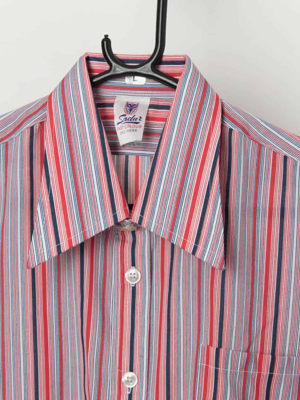 Vintage 70s striped shirt in red, white and blue, deadstock - Large / XL - Image 2