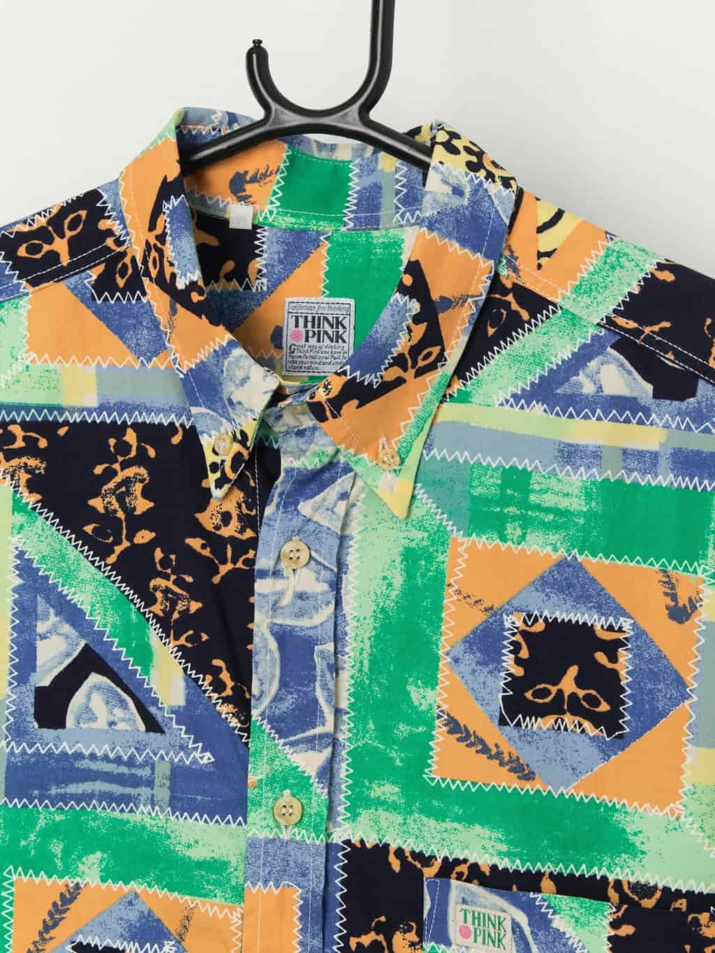 Vintage abstract shirt by Think Pink with button down collar - Small - Image 2