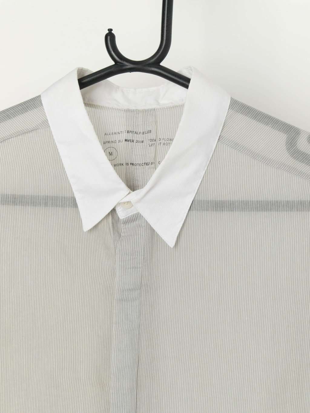 Vintage All Saints sheer striped shirt in grey and white - Medium - Image 2