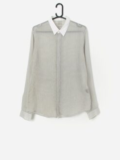 Vintage All Saints sheer striped shirt in grey and white - Medium