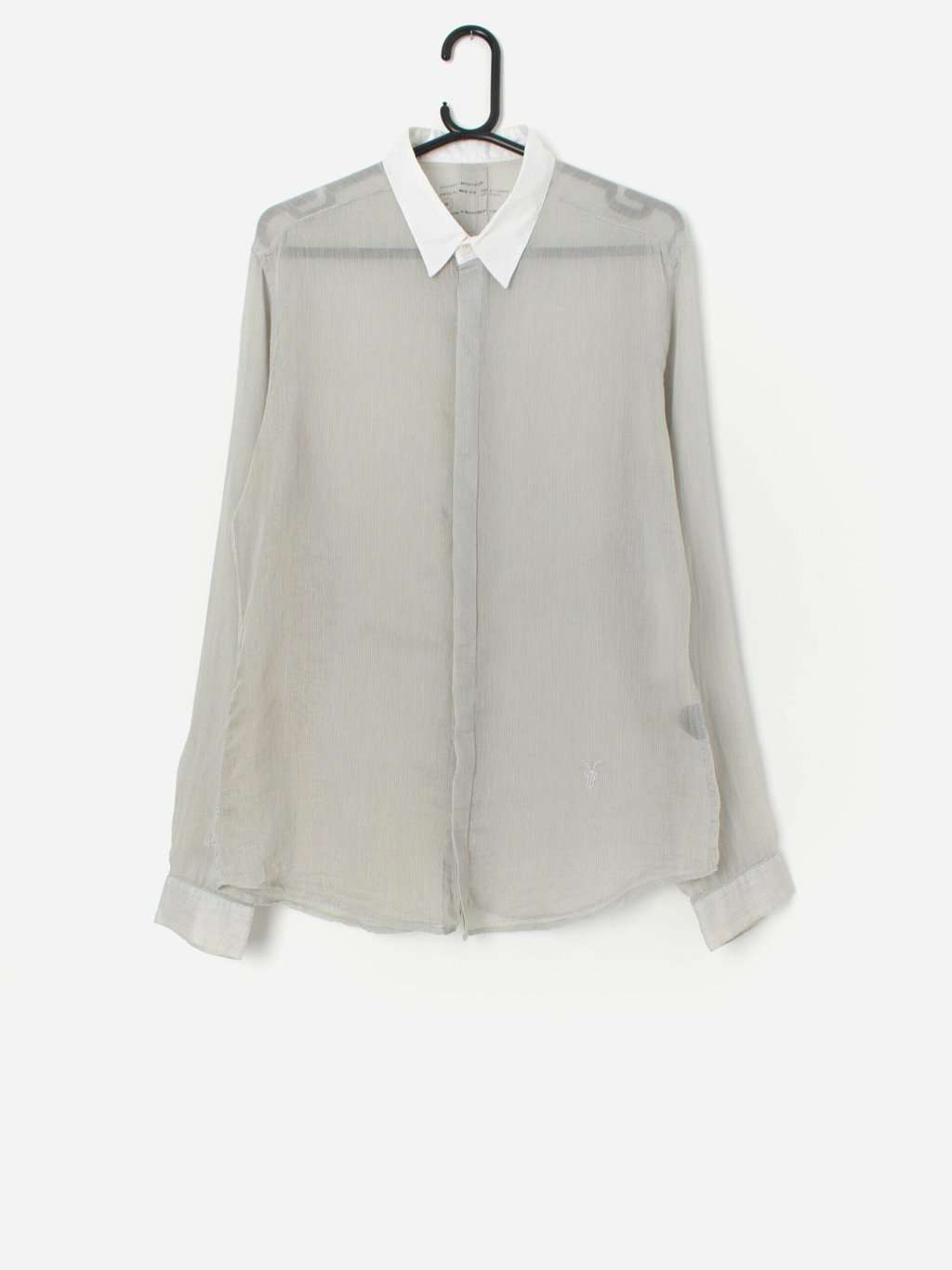 Vintage All Saints sheer striped shirt in grey and white - Medium