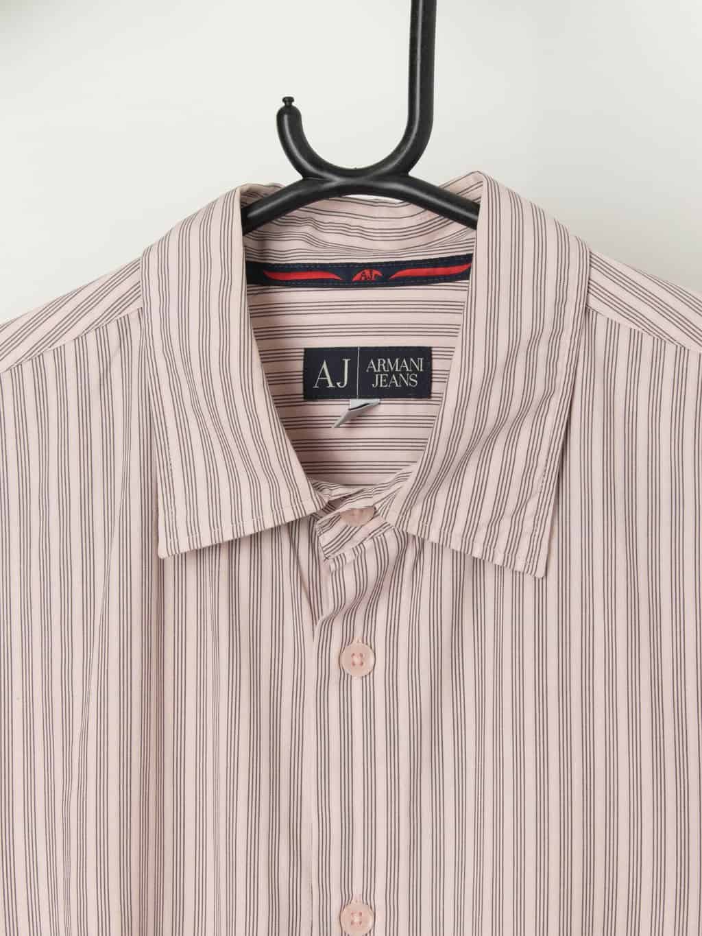 Vintage Armani Jeans Striped Shirt In Pink And Grey Medium 2