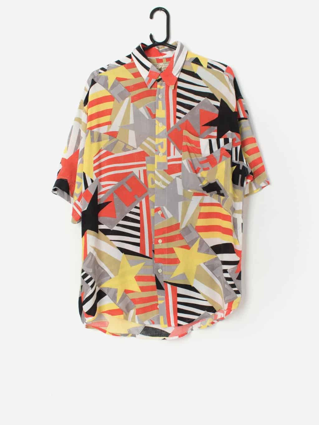 Vintage bright abstract shirt with chest pocket - Large
