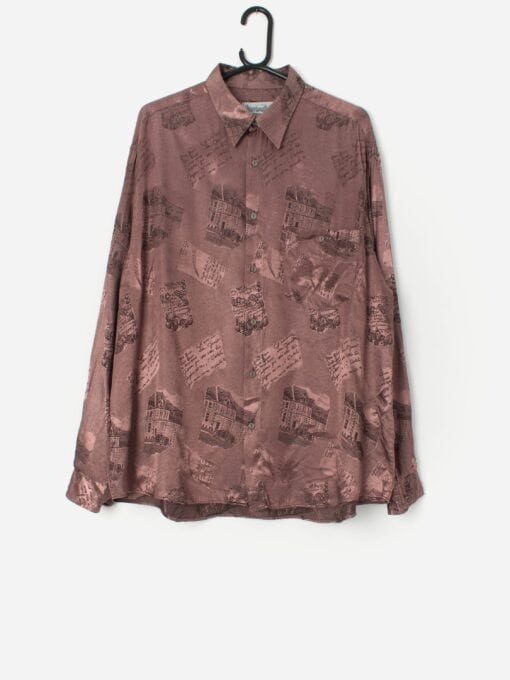 Vintage Brocade Shiny Party Shirt In Mauve Xl 5