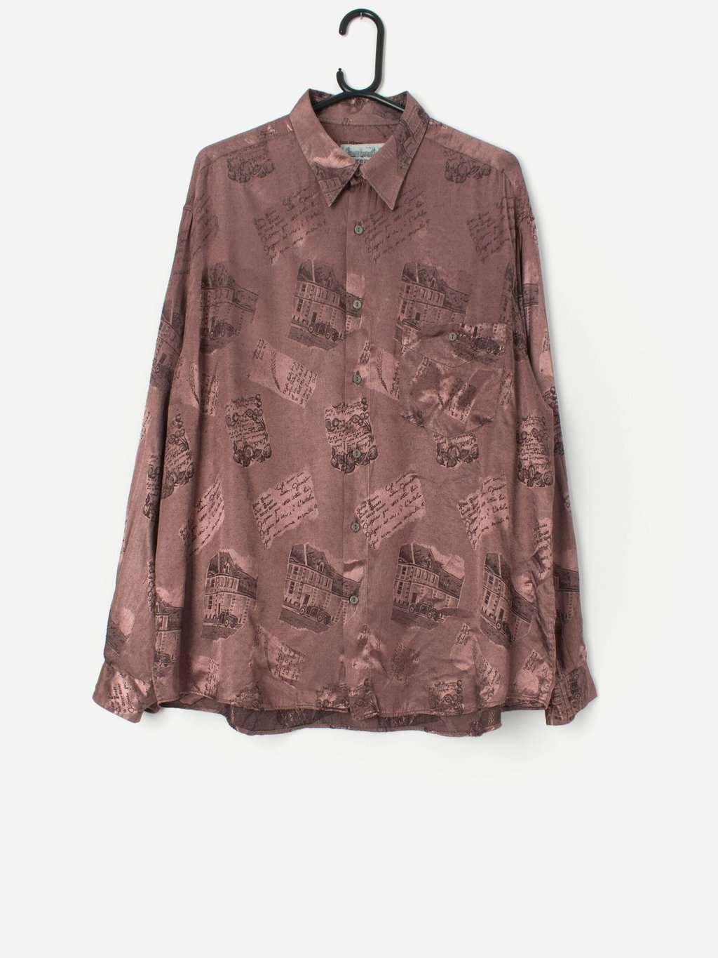 Vintage Brocade Shiny Party Shirt In Mauve Xl 5