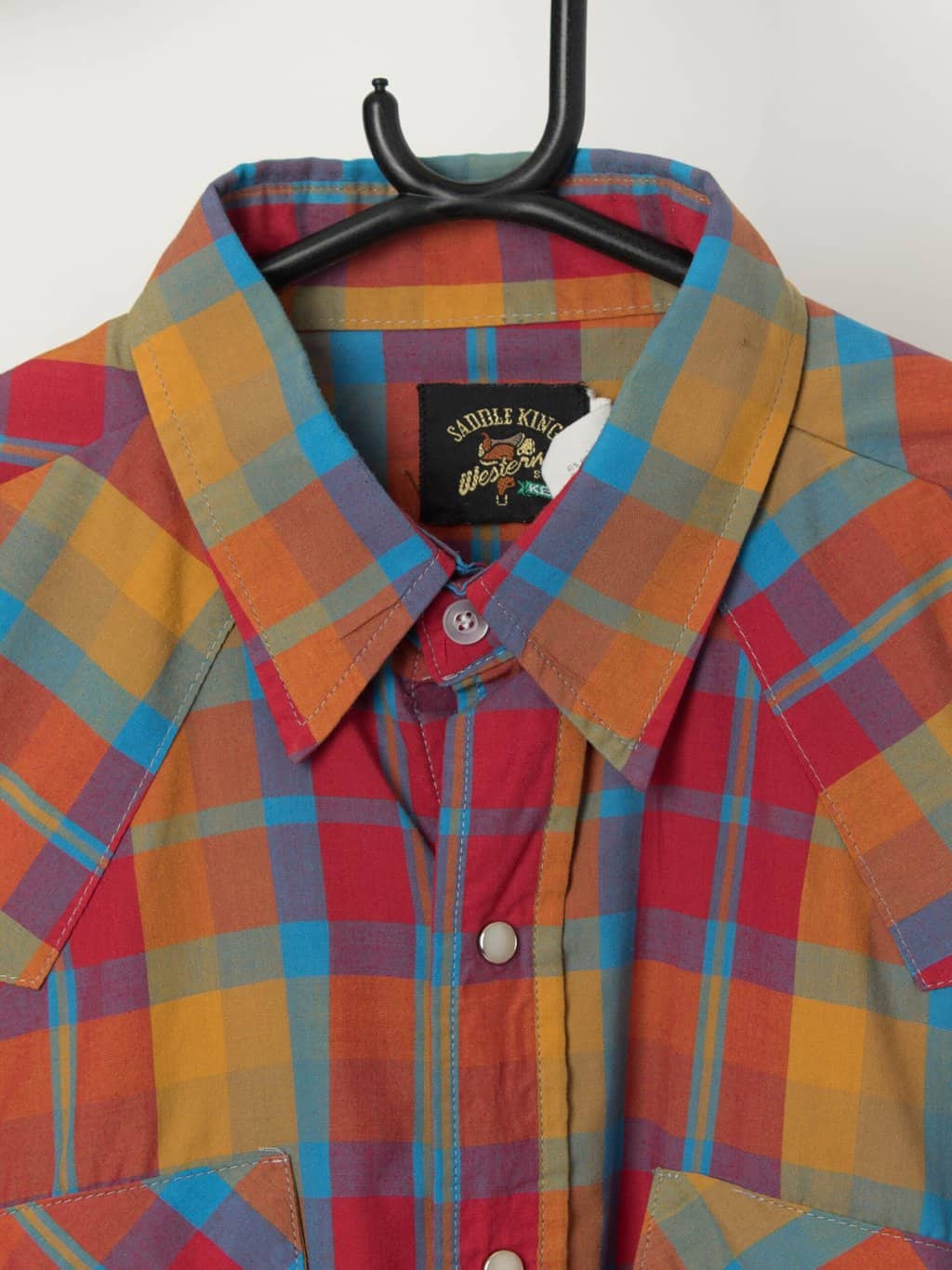 Vintage colourful western plaid shirt, made in USA - Large / XL - Image 2
