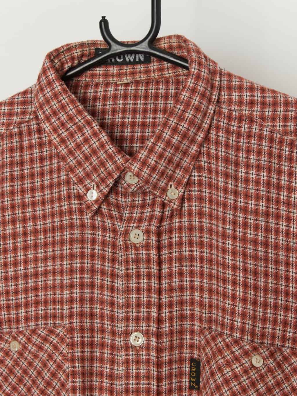 Vintage Flannel Plaid Shirt In Burnt Orange And Brown Large 2