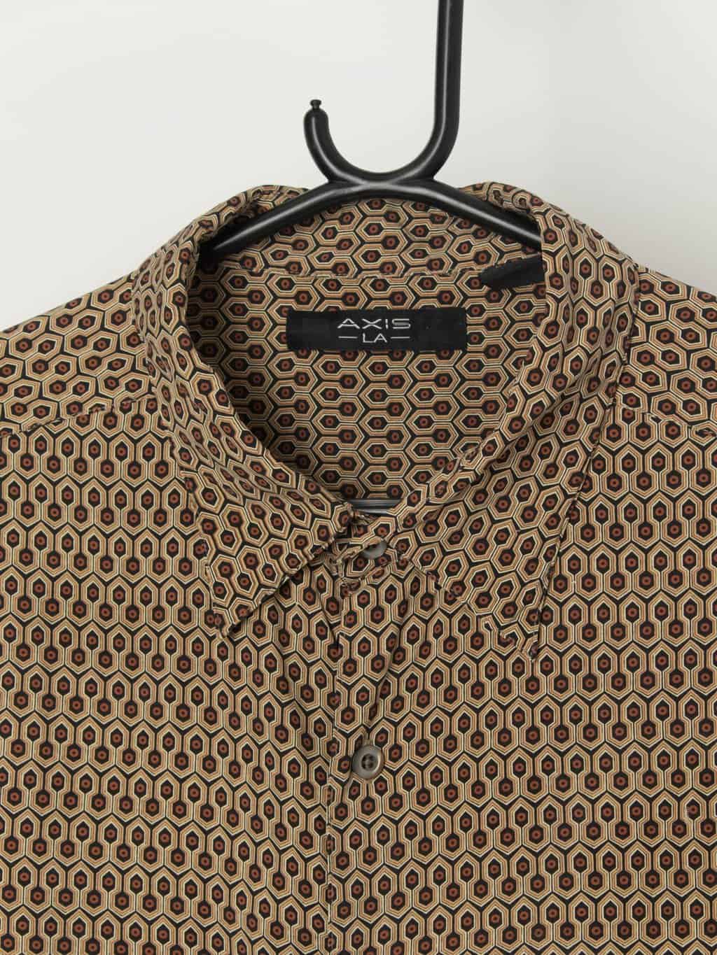 Vintage Geometrical Silk Shirt In Brown Xl 2xl 2