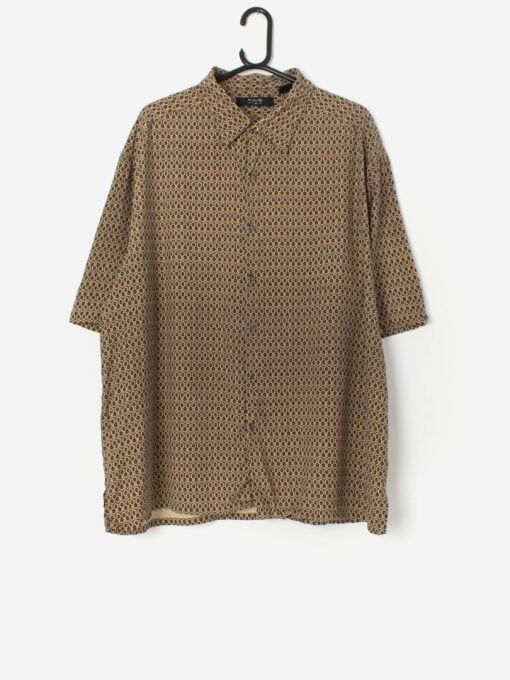 Vintage Geometrical Silk Shirt In Brown Xl 2xl 3
