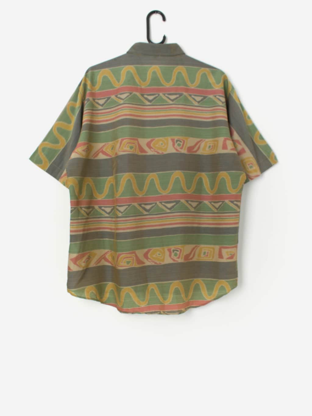 Vintage green patterned shirt with short sleeves - L/XL - Image 3