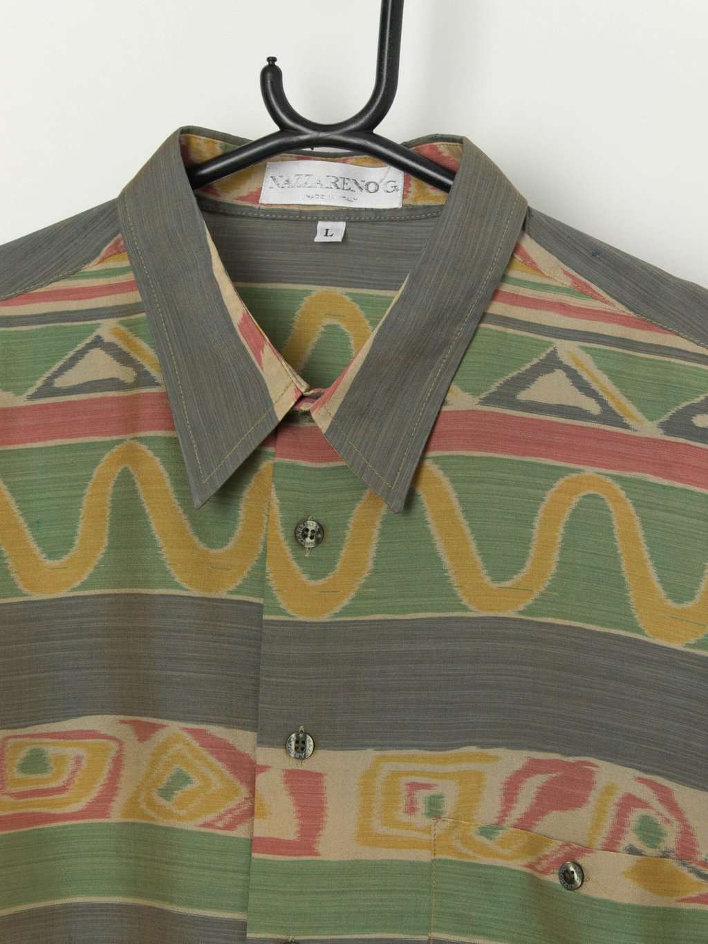 Vintage green patterned shirt with short sleeves - L/XL - Image 2