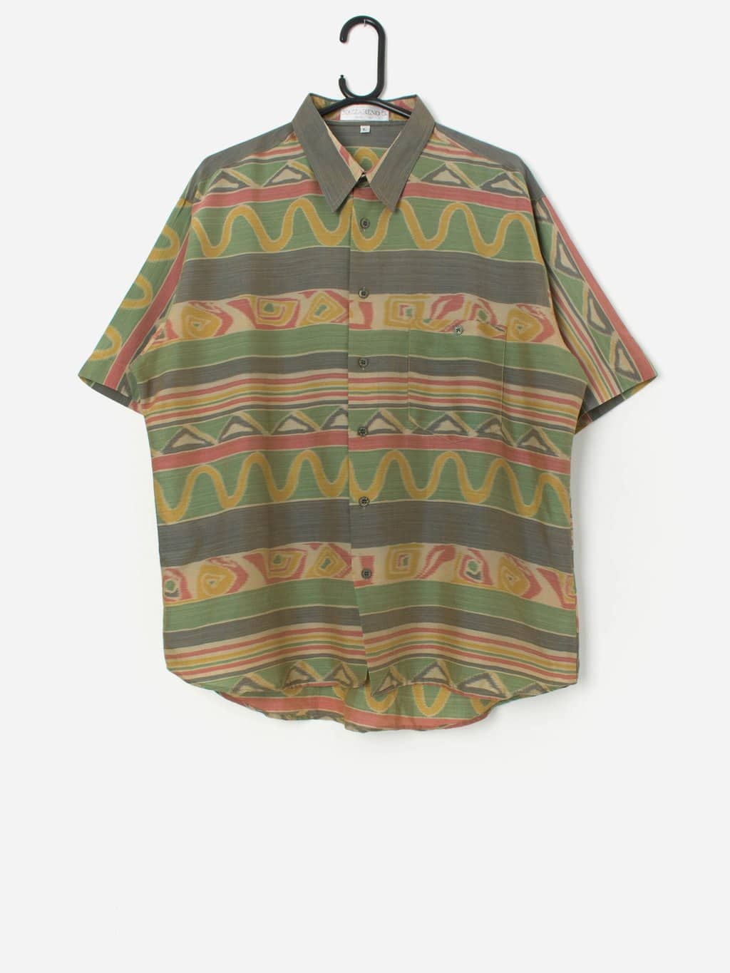 Vintage green patterned shirt with short sleeves - L/XL