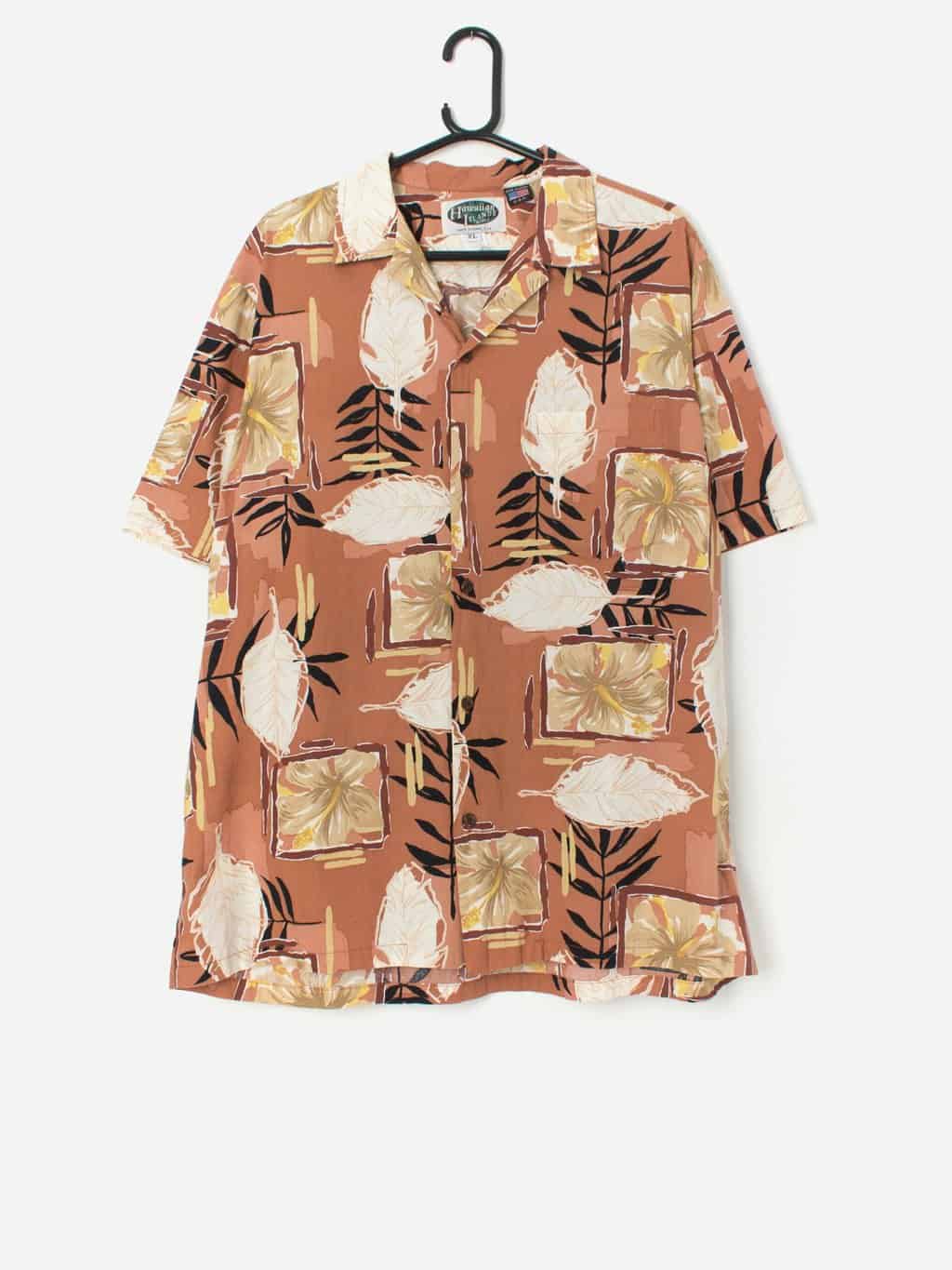 Vintage Hawaiian shirt in orange, made in Hawaii - L