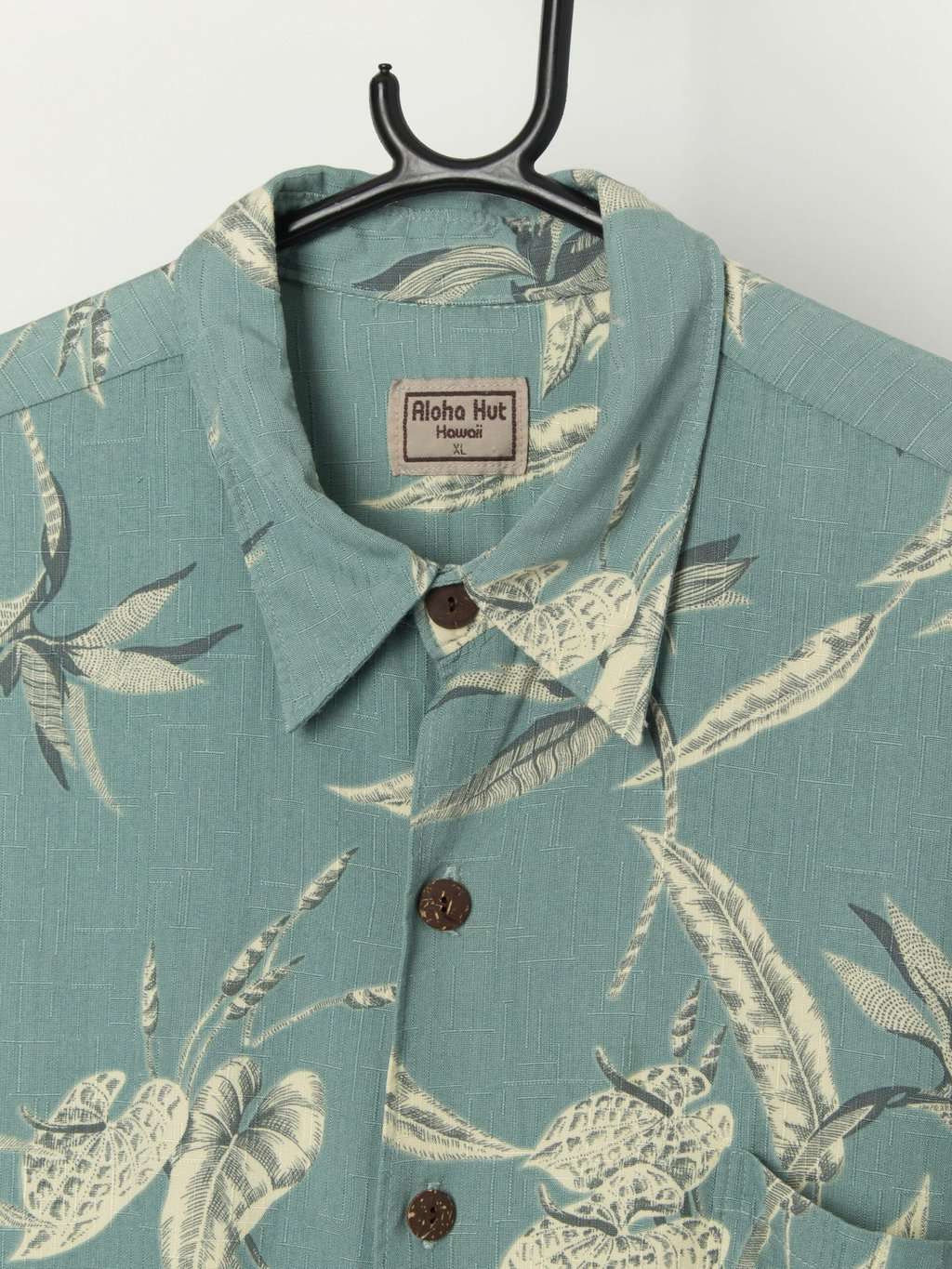 Vintage Hawaiian shirt in pale teal with real coconut buttons - XL - Image 2