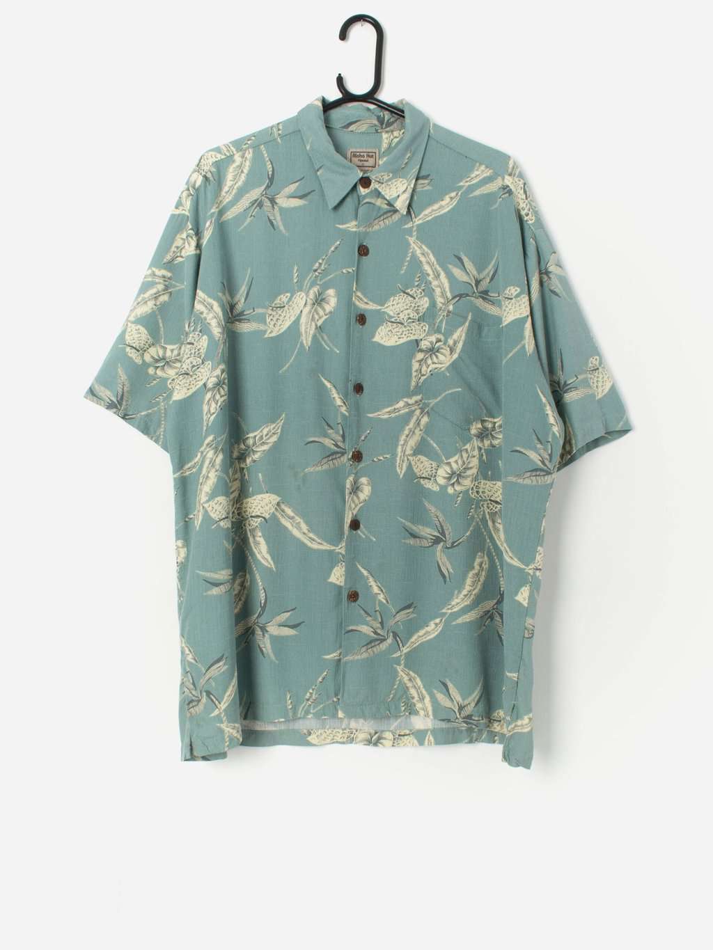 Vintage Hawaiian shirt in pale teal with real coconut buttons - XL