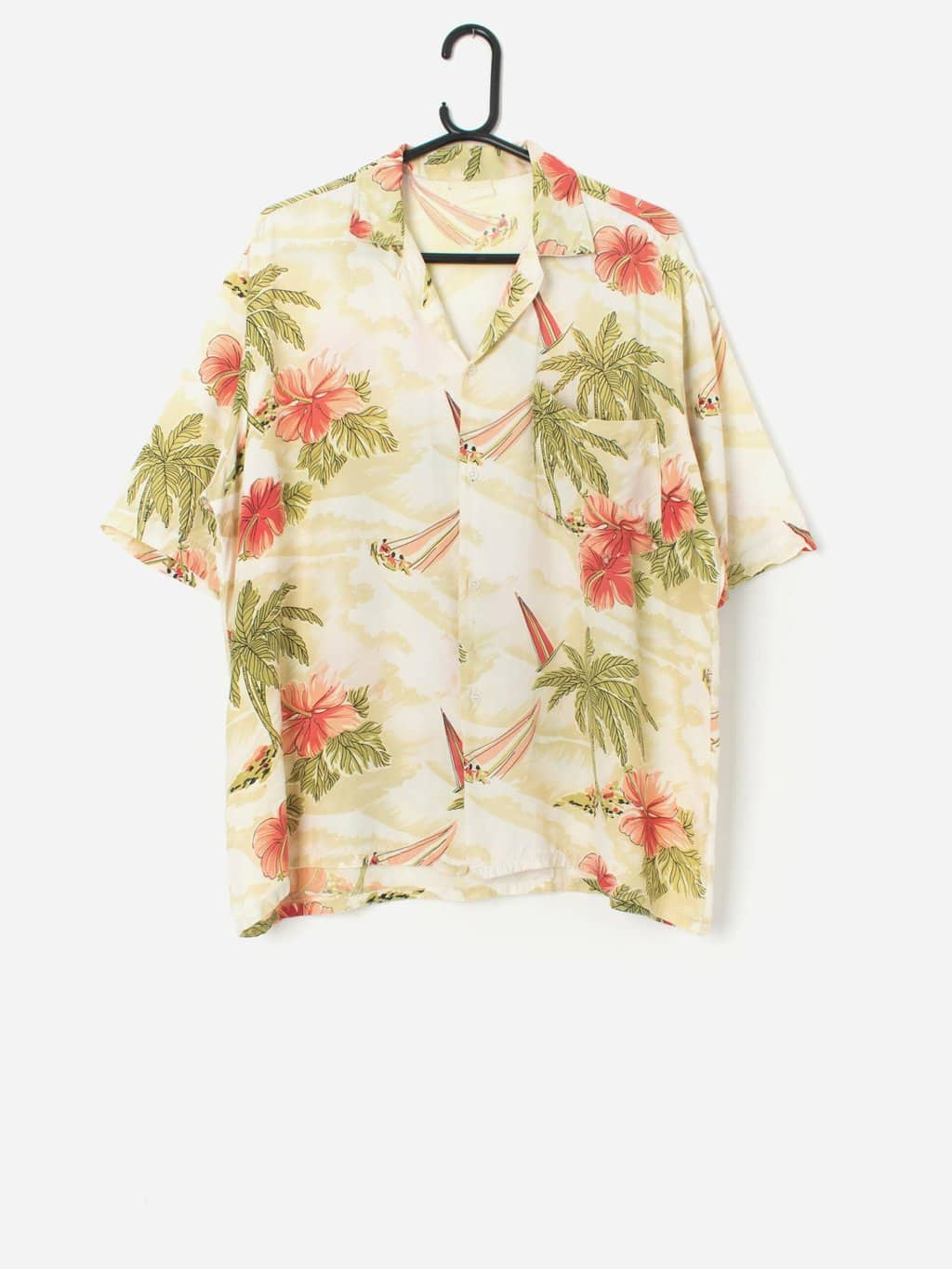 Vintage Hawaiian shirt with pale botanical design - Large