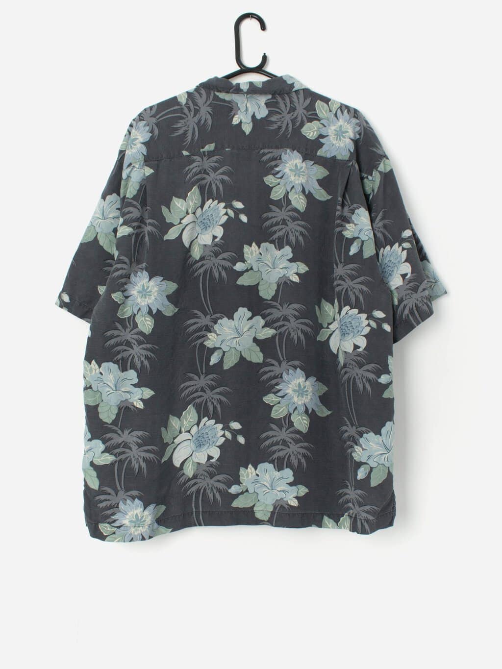 Vintage Hawaiian silk shirt in blue and green with coconut buttons - XL - Image 3