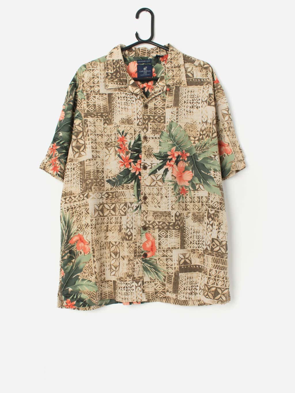 Vintage Hawaiian silk shirt in brown with a colourful floral design - Large
