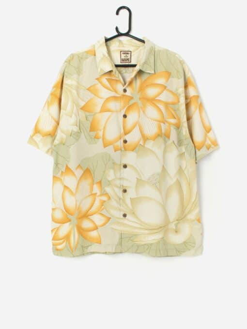 Vintage Hawaiian silk shirt in pastel green and yellow - XL