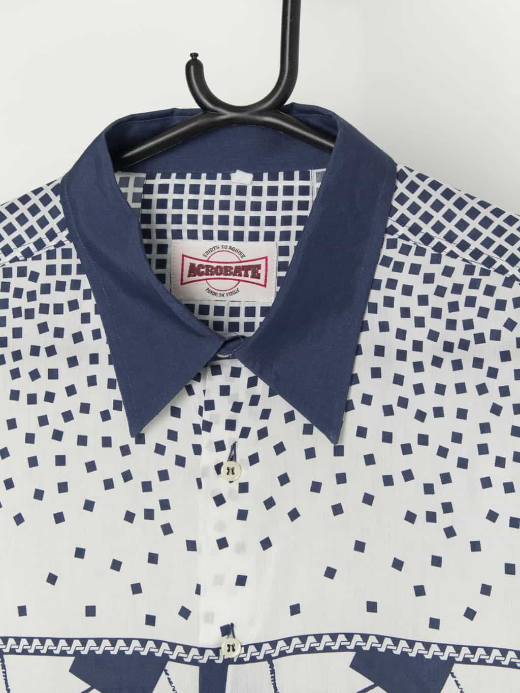 Vintage Loud Geometrical 80s Shirt In Blue And White Large 2