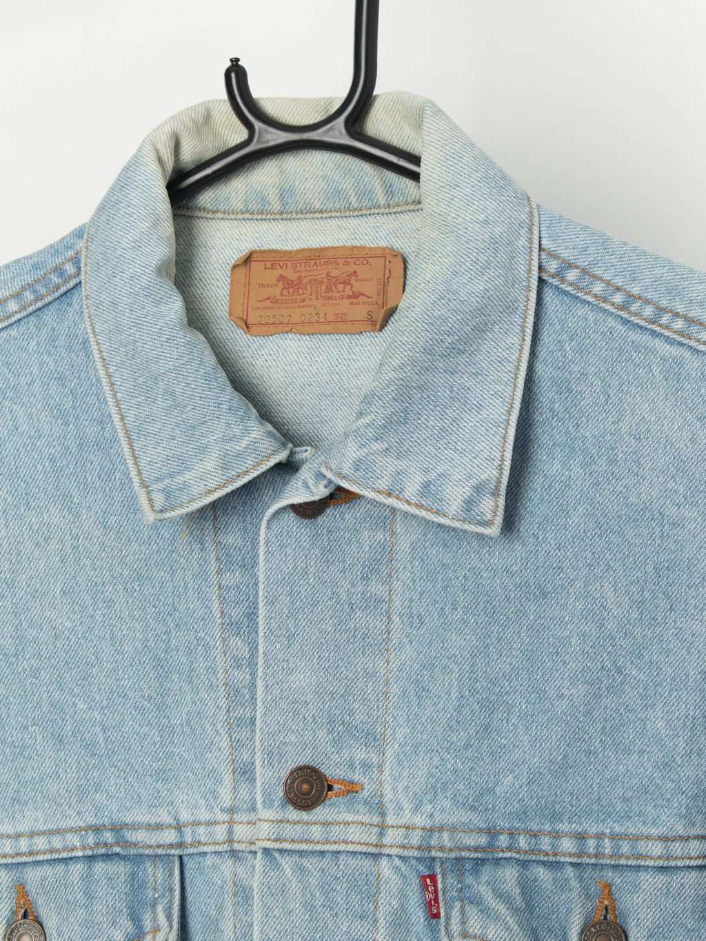 Vintage pale blue Levis denim trucker jacket, made in USA - Medium - Image 2