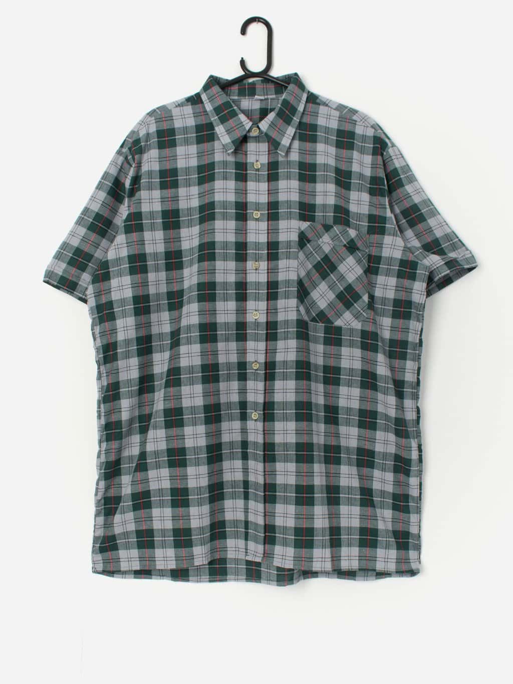 Vintage plaid shirt in forest green, grey and red - XL / 2XL