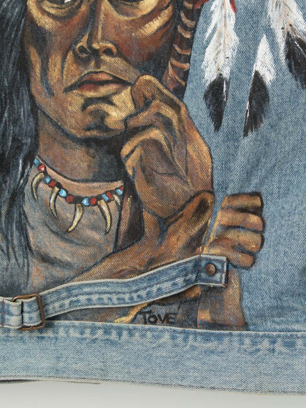 Vintage rare 90s silver tab Levis denim jacket, painted front and back - Large - Image 4