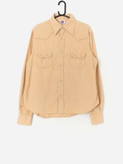 Vintage Snap Button Western Corduroy Shirt In Soft Yellow Medium 4