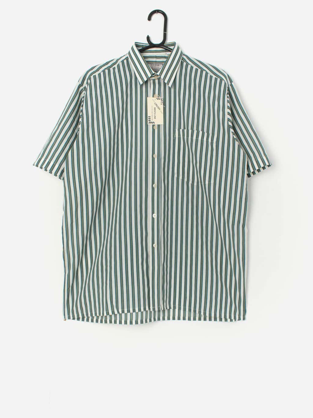 Vintage striped shirt in blue and yellow, deadstock - Large / XL