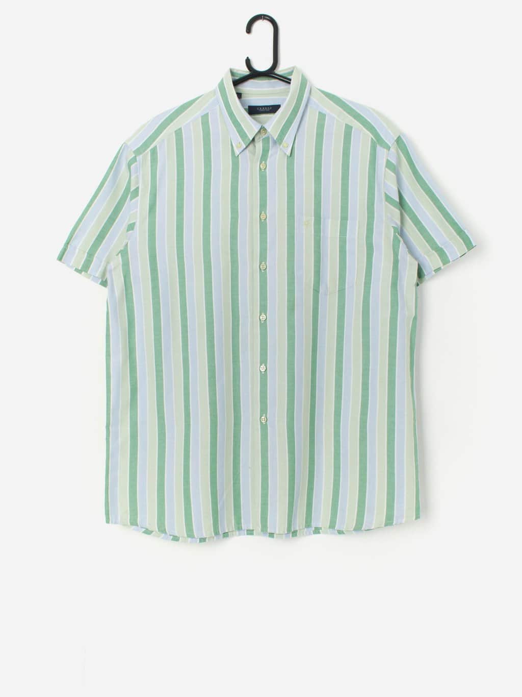 Vintage striped shirt in pastel blue and green - L / XL