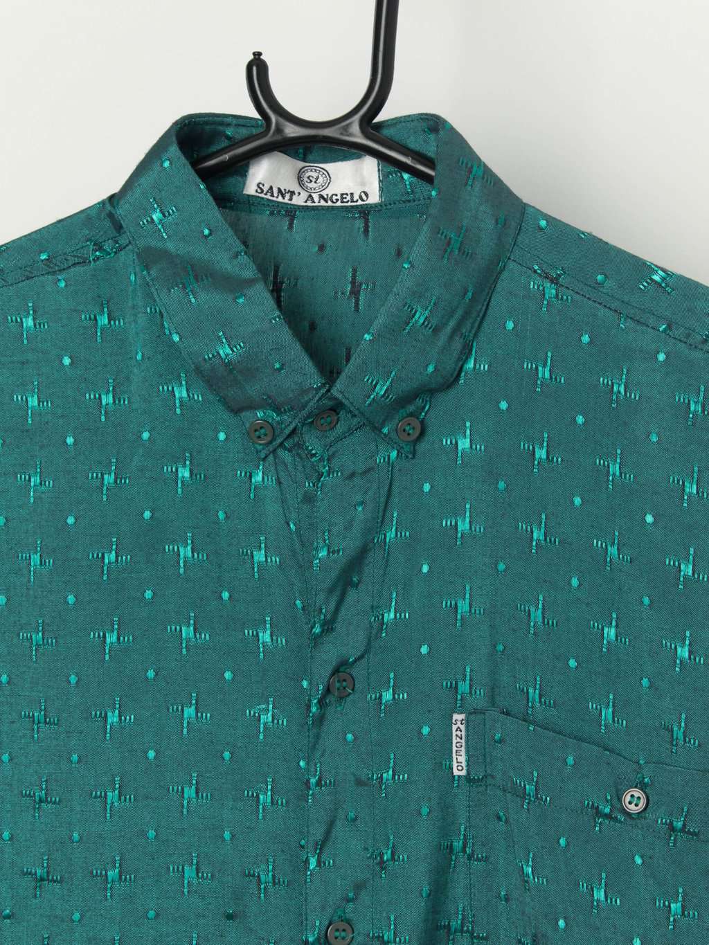 Vintage teal brocade shirt with button down collar - Large - Image 2