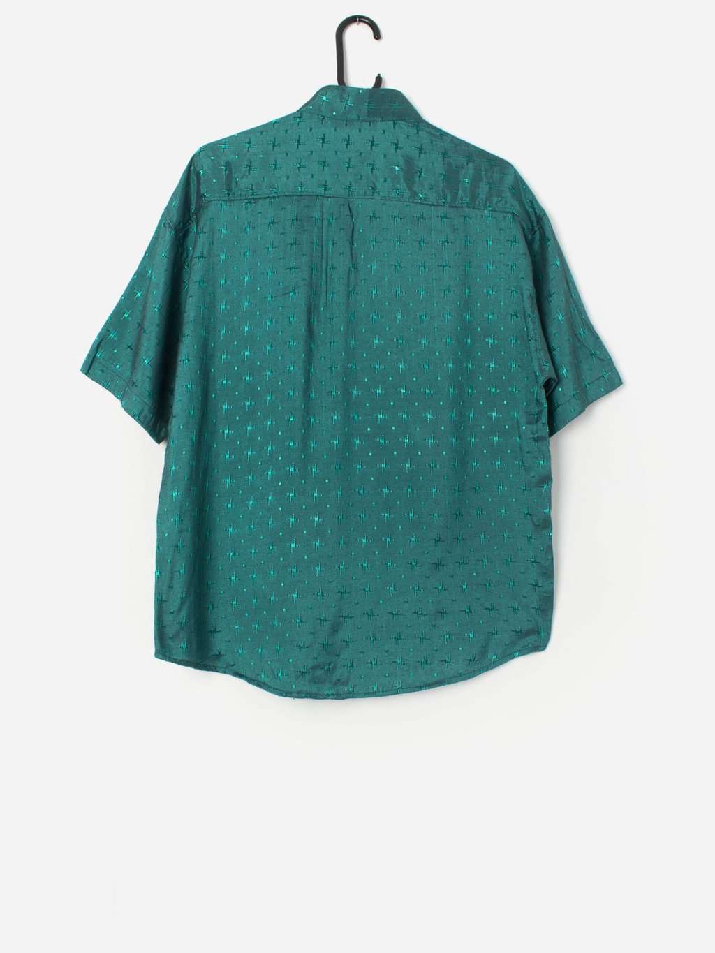 Vintage teal brocade shirt with button down collar - Large - Image 3
