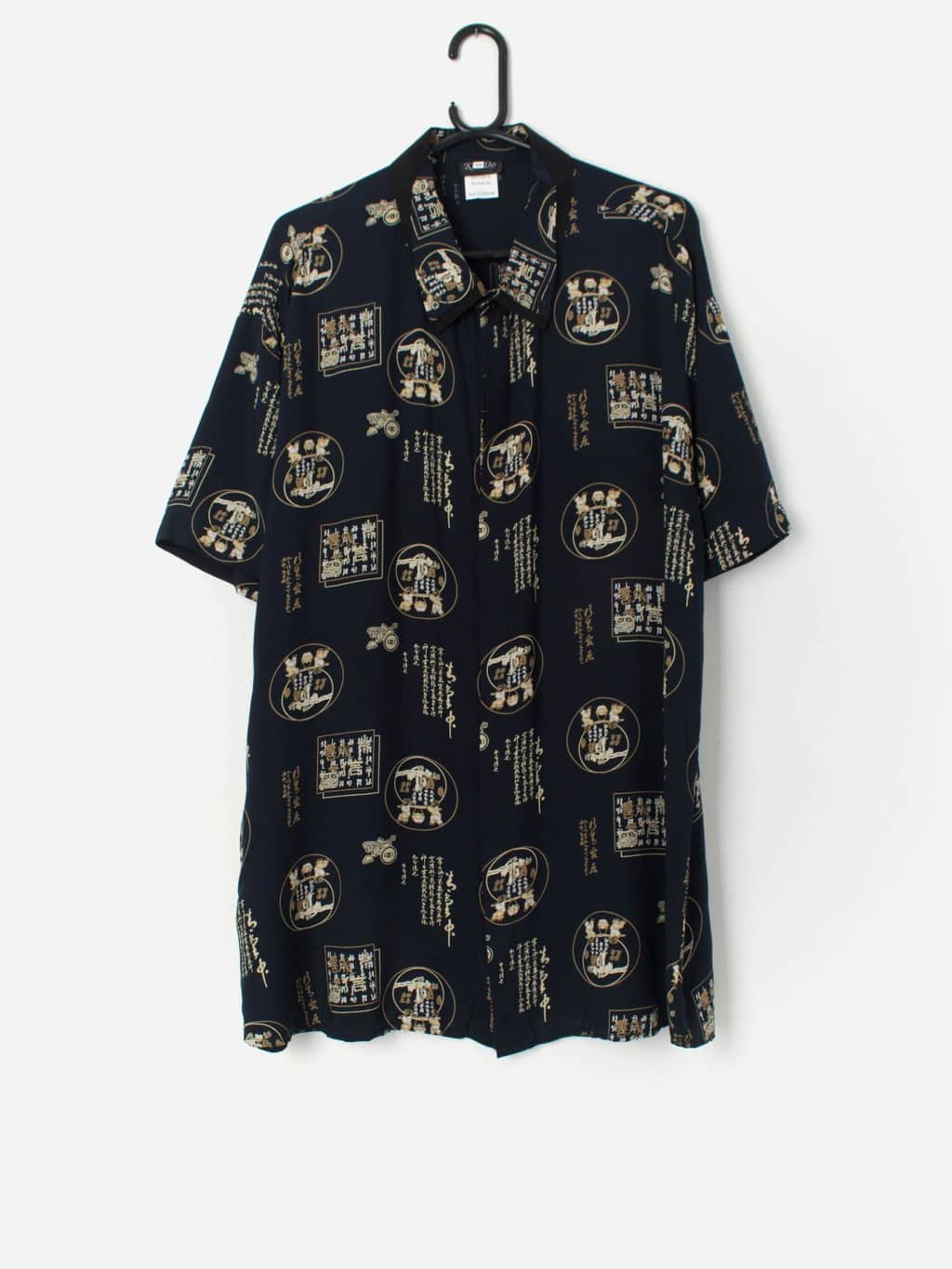 Vintage Vietnamese abstract shirt in midnight blue and black - Large / XL