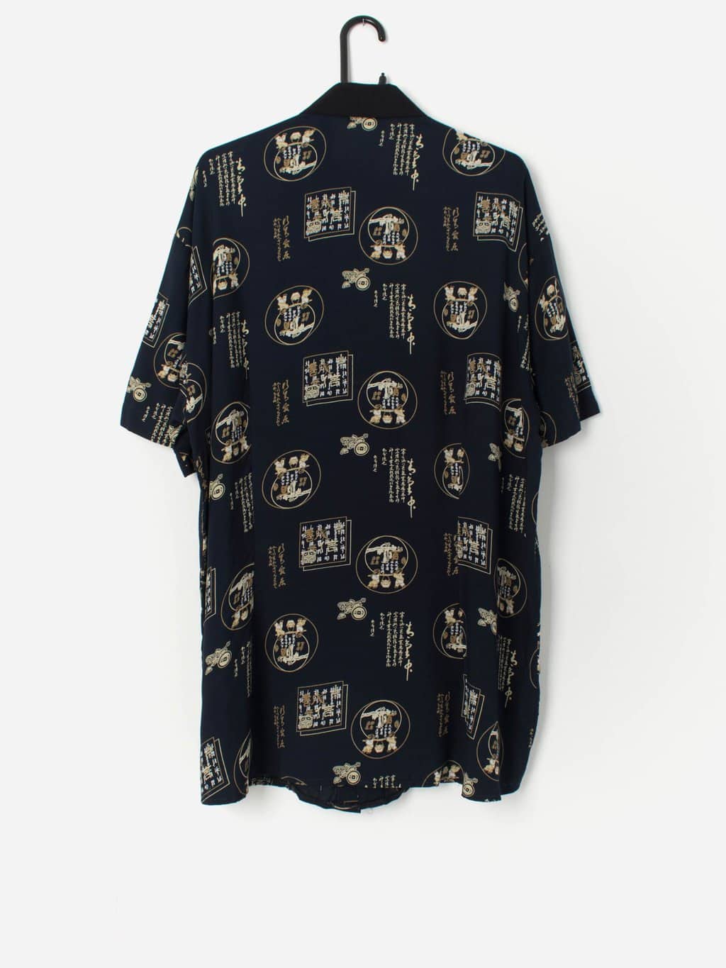 Vintage Vietnamese abstract shirt in midnight blue and black - Large / XL - Image 3