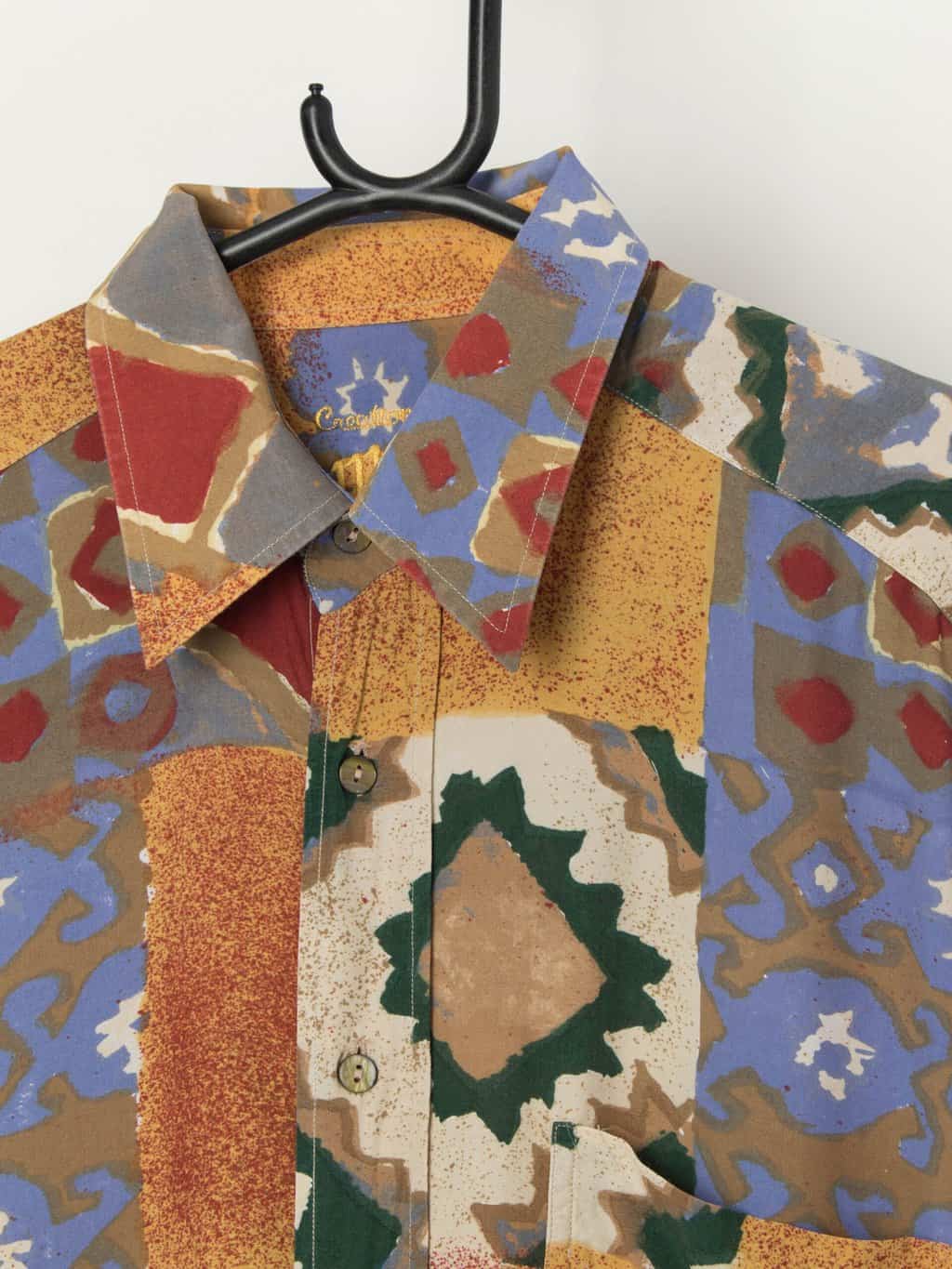 Vintage yellow and blue patterned shirt - Medium - Image 2