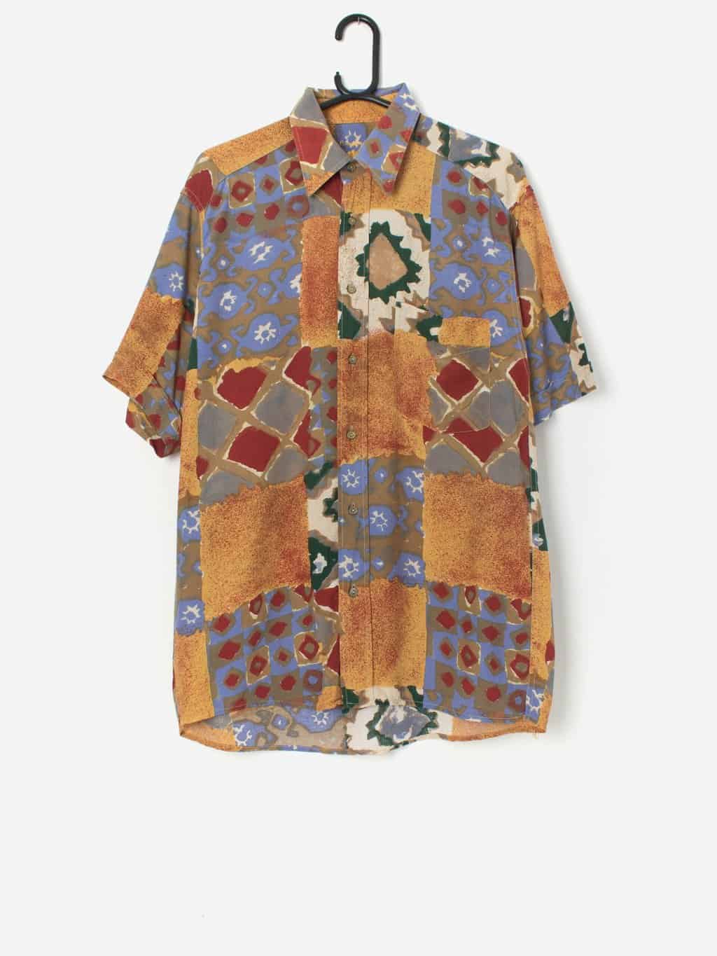 Vintage yellow and blue patterned shirt - Medium