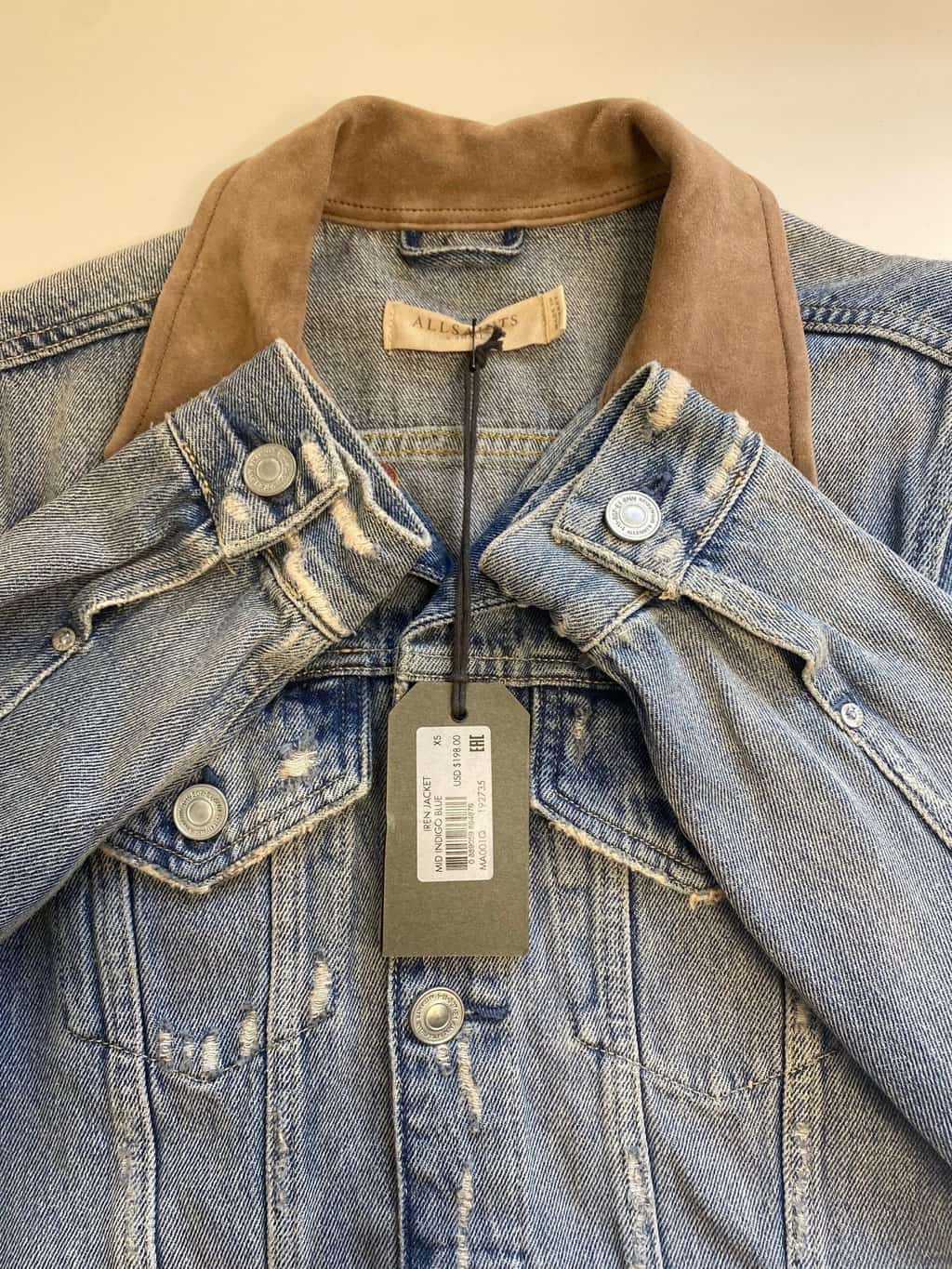 Deadstock All Saints Iren denim jacket with leather collar - XS - Image 4