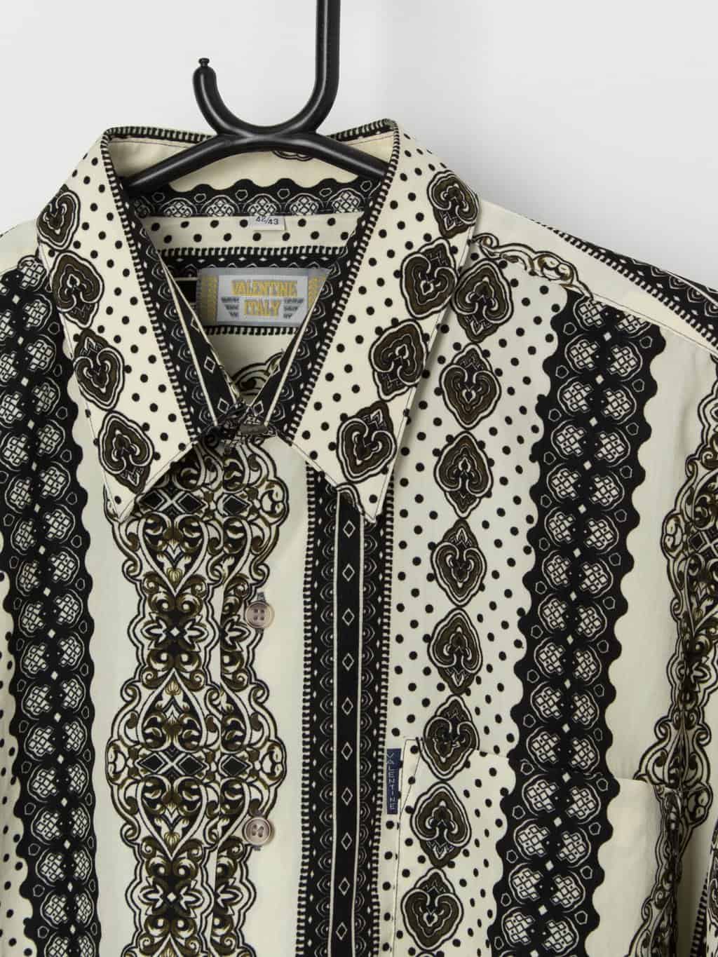 Patterned vintage shirt in cream and brown - XL - Image 2