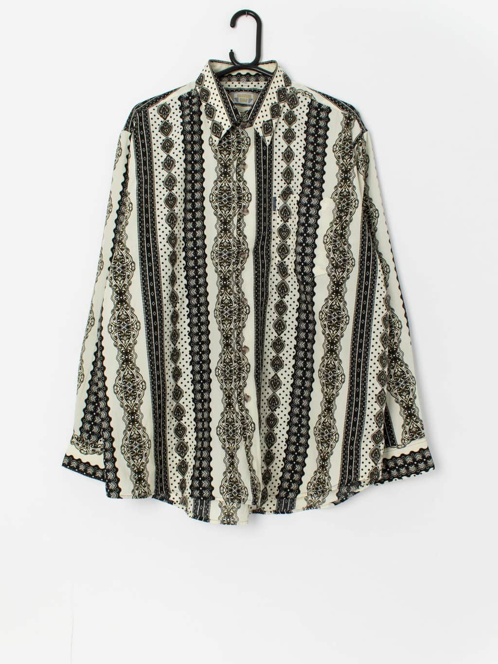 Patterned vintage shirt in cream and brown - XL