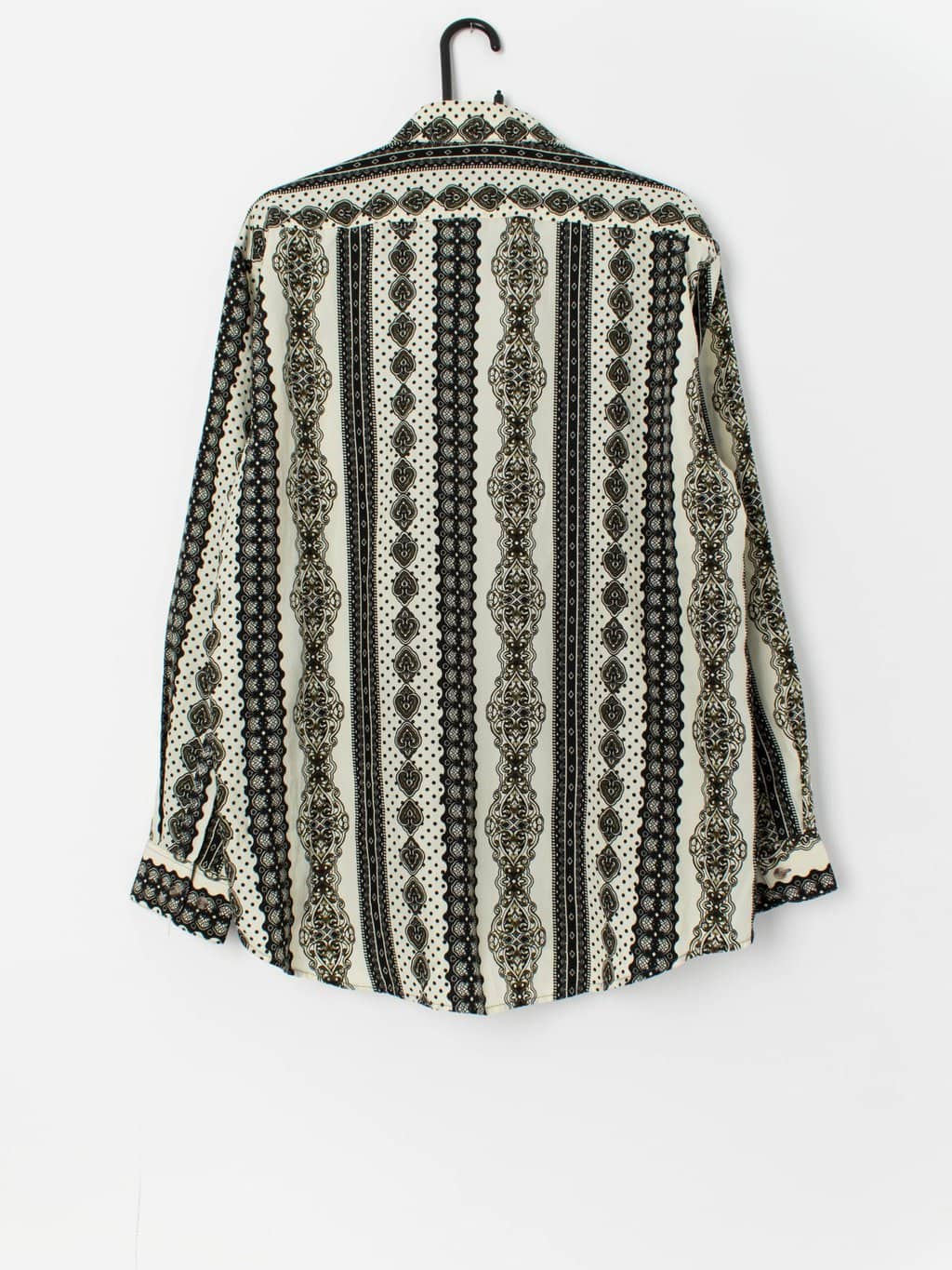 Patterned vintage shirt in cream and brown - XL - Image 3