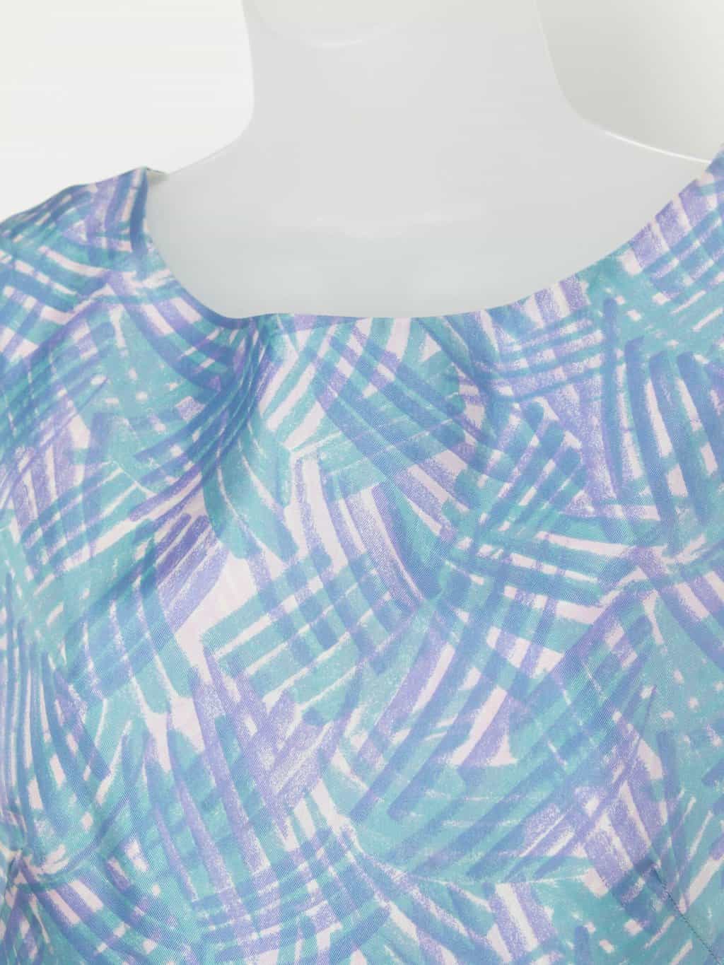 Vintage 60s blue and lilac patterned tunic with bow detail - Large - Image 2