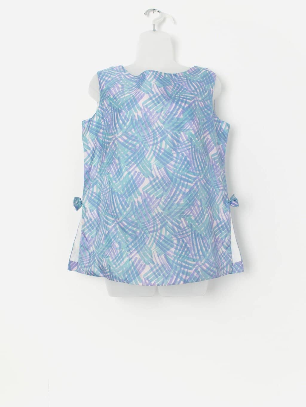 Vintage 60s blue and lilac patterned tunic with bow detail - Large