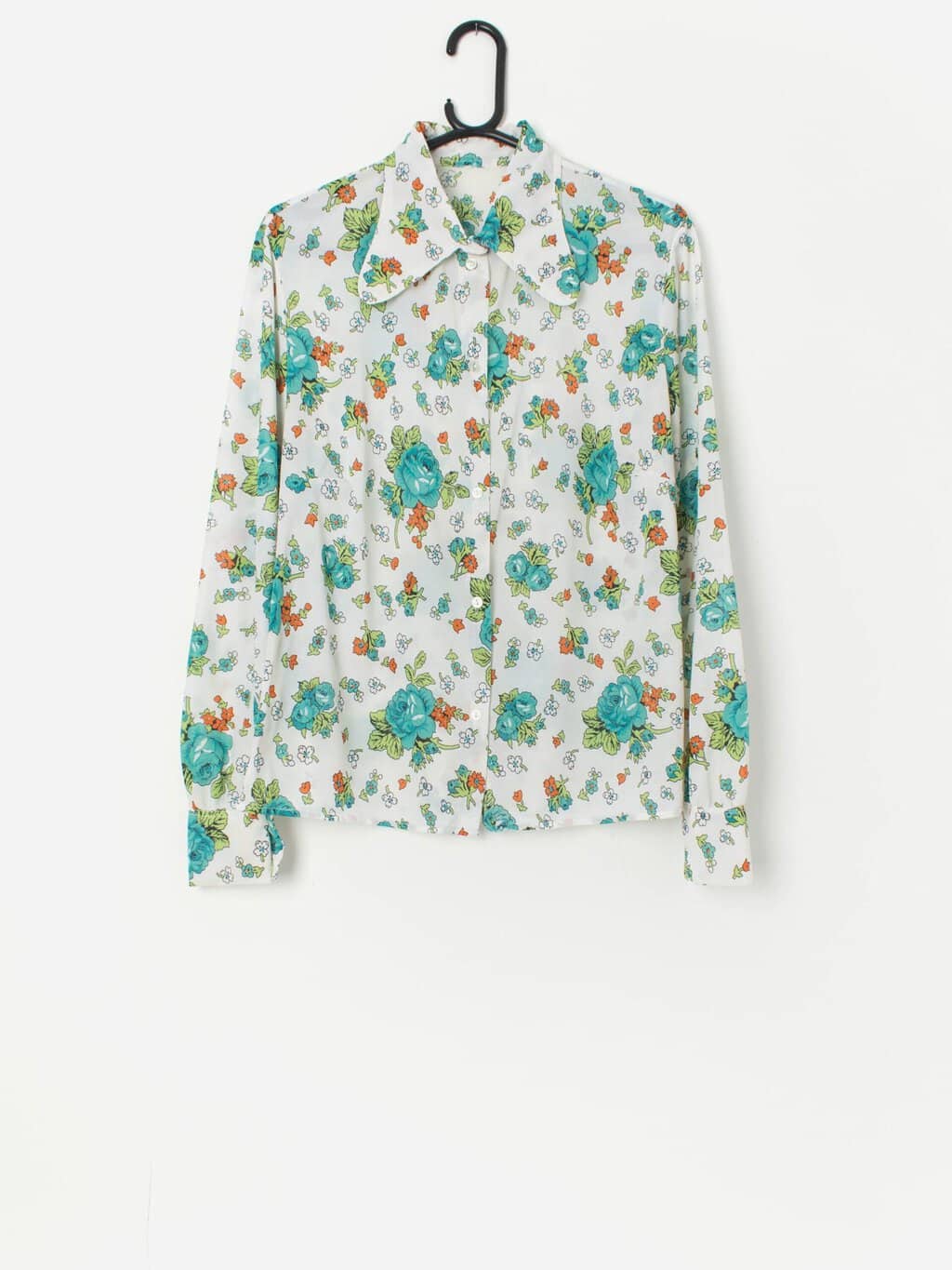 Vintage 70s blouse with beautiful floral rose print - Medium / Large