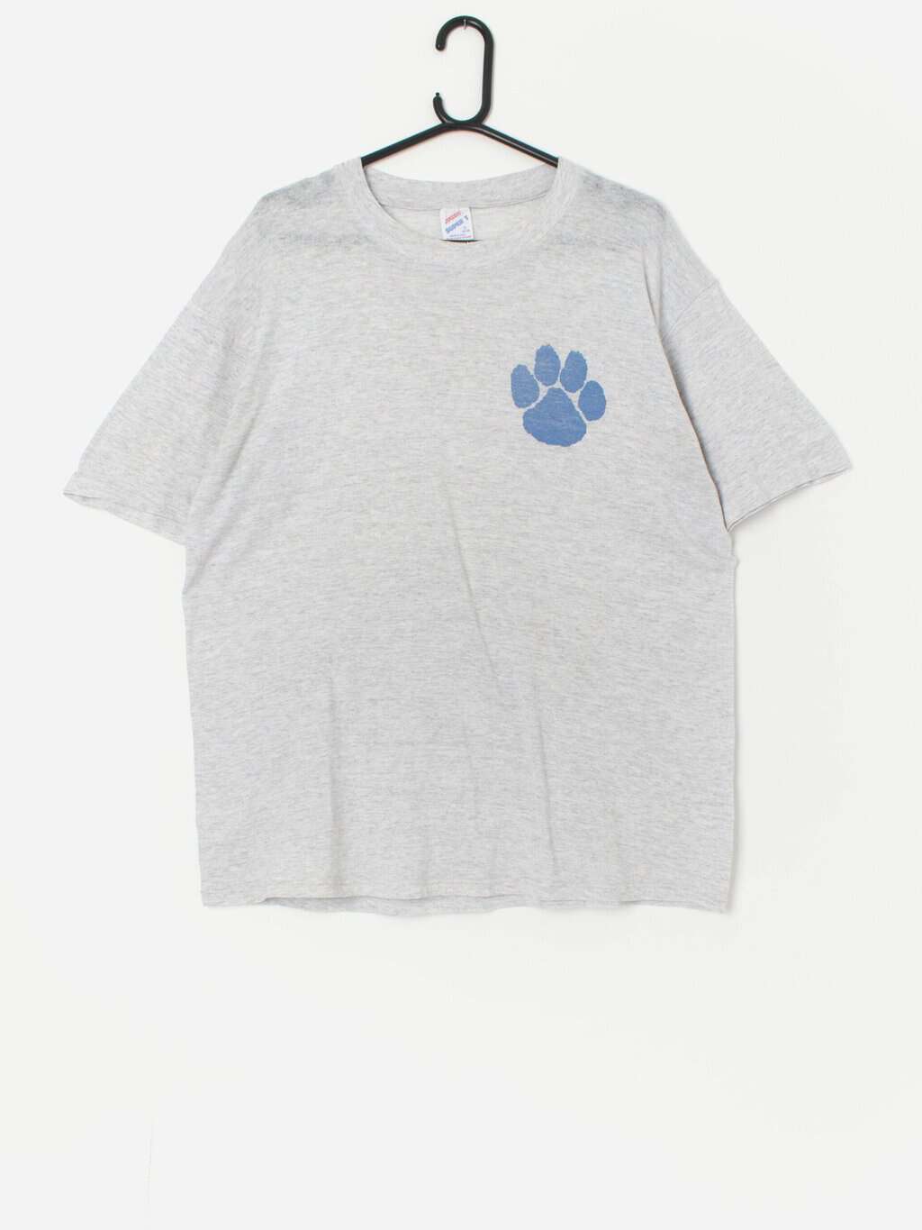 Vintage 90s grey t-shirt with paw print graphic - L / XL