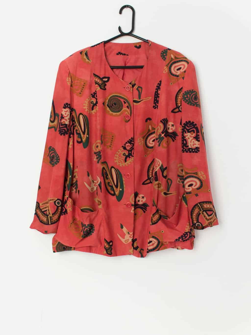 Vintage abstract patterned jacket in scarlet red - Large