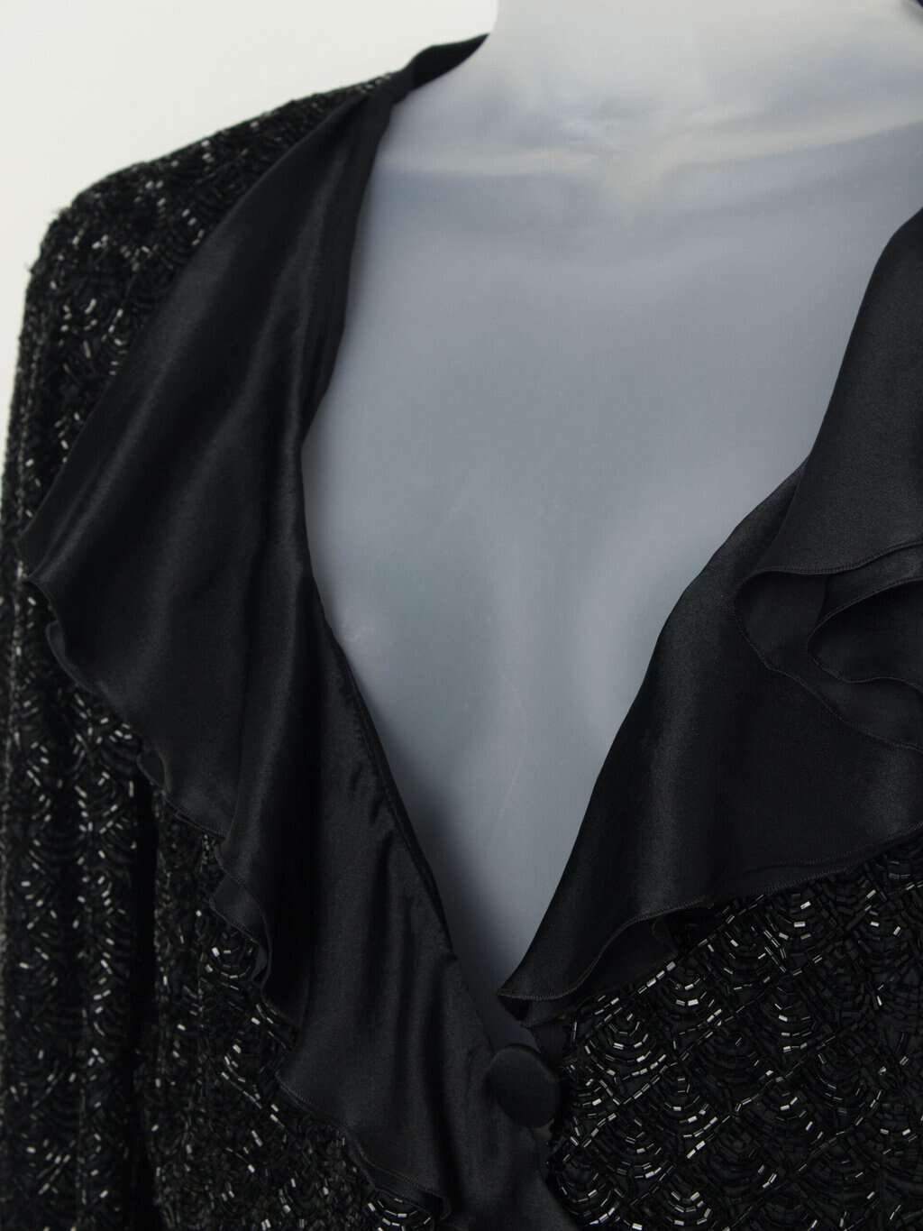 Vintage Armani Collezioni beaded jacket with ruffle front - Medium - Image 2