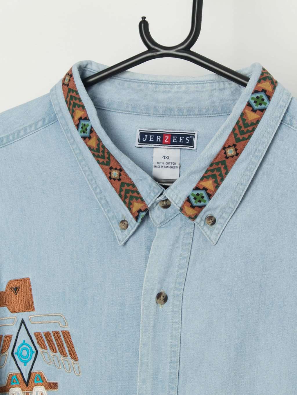 Vintage Aztec denim shirt with customised embroidery - 3XL - Image 2